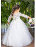 Off Shoulder White 3D Flowers Appliques Flower Girl Dress